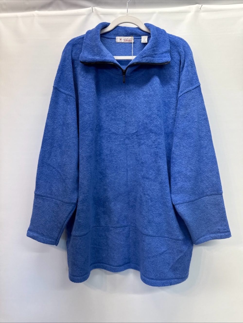 NWT LT Sport Women's Quarter Zip Terry Fleece Tunic Sweatshirt Sz 3X Blue Cozy